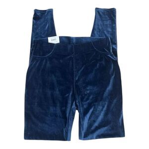 Time and Tru Mid Rise Women Velour Velvet Leggings Fitted Blue Yoga Pants